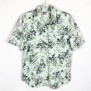 TAPESTRY |✨VINTAGE 90s!!✨ Pale Blue Green Hawaiian Floral Button-Up Shirt